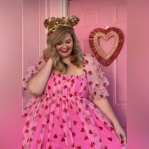 Pink Heart Print Mini Dress